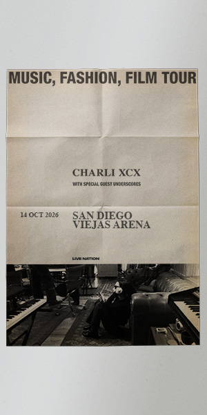 Charli XCX ad on a paper unfolded Show on October 14th 2026